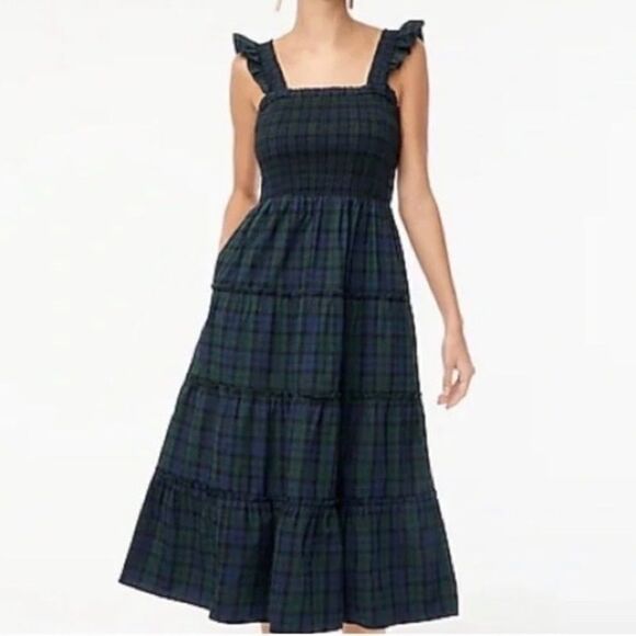 J Crew Tartan Plaid Cotton Smocked Tiered Midi Nap Dress NWT - Picture 5 of 10